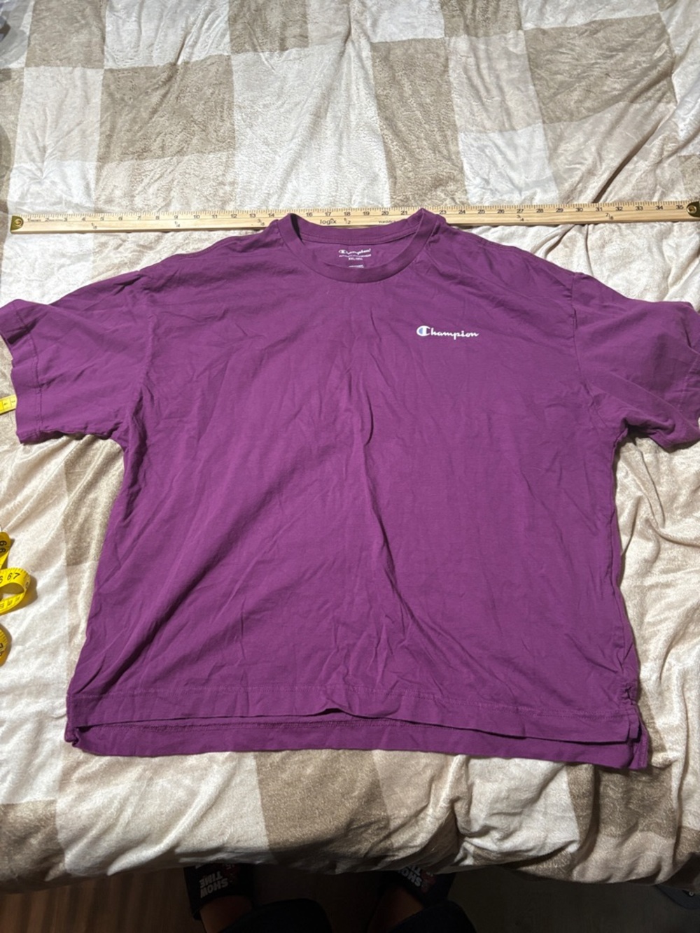Champion Plum Short-Sleeve Crewneck Tee with Script Chest Logo